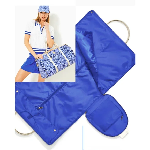 Lilly Pulitzer Weekender Garment Bag Combo Blue and White with Gold - Picture 2 of 10